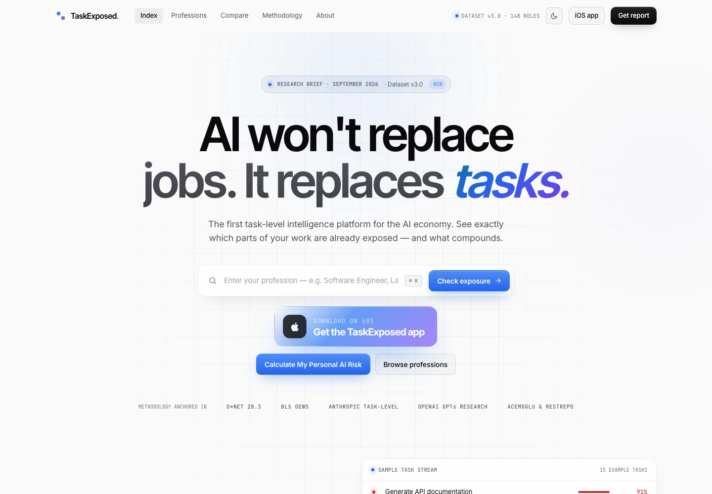 TaskExposed's live career exposure platform and profession search